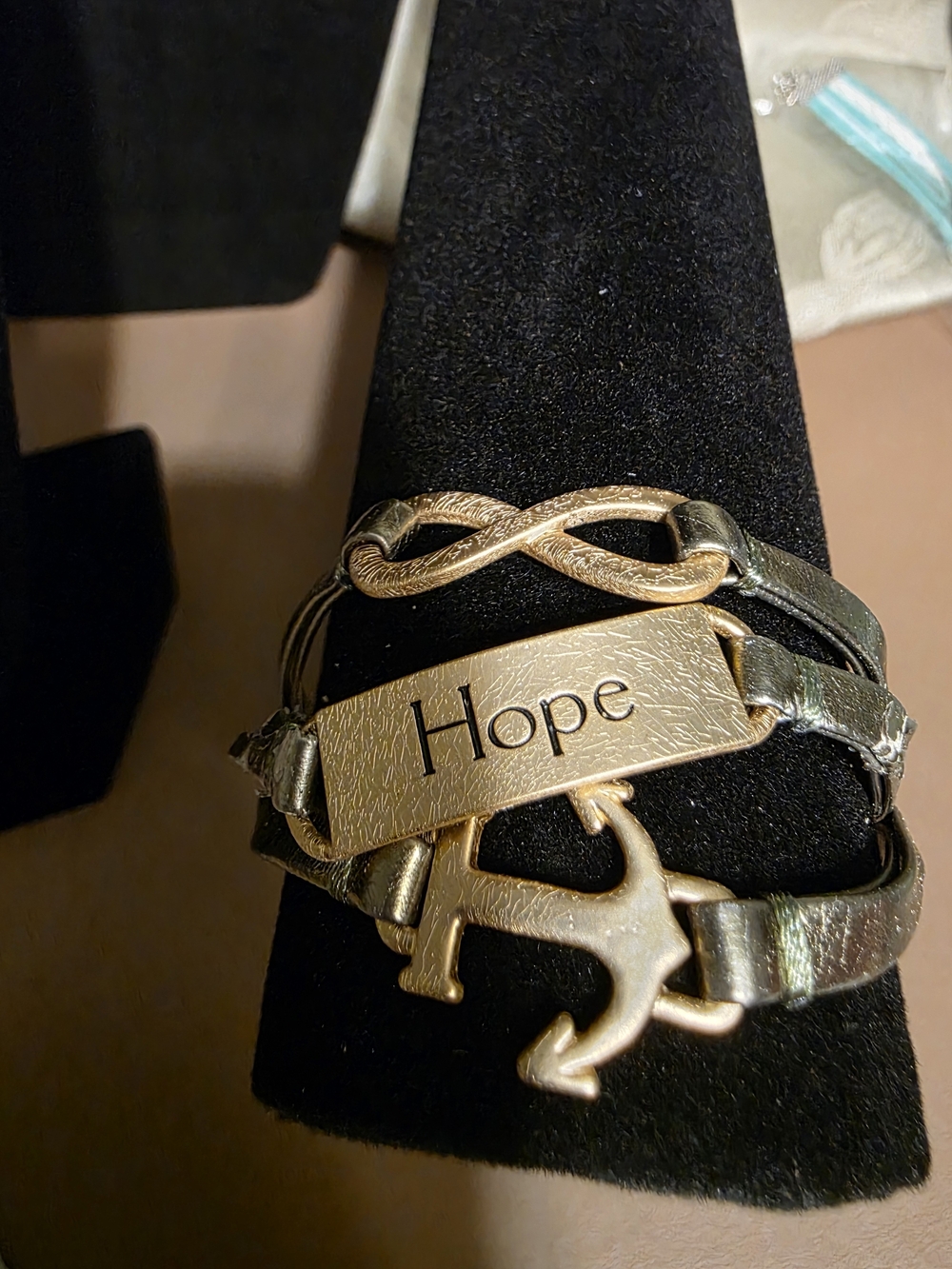 #47 Hope Anchor Infinity Layered Bracelet - Gold Tone